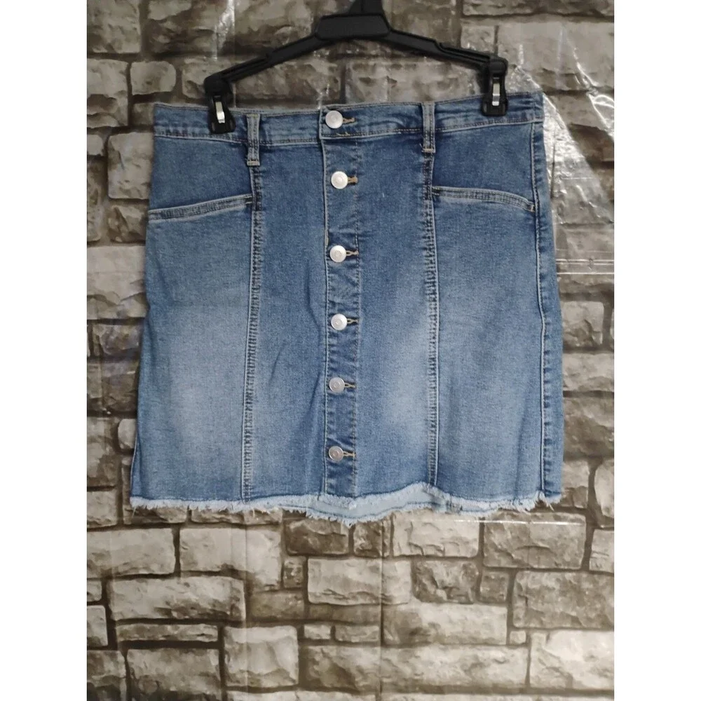 Wonder Nation Blue Button Front Denim Skirt Girls XL 14-16